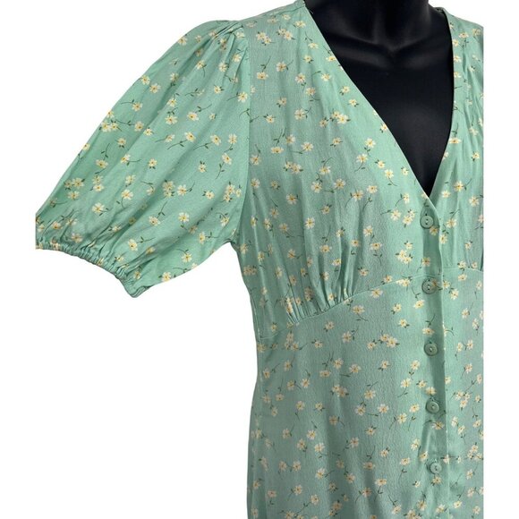 Elodie Womens Floral Button Down V-Neck Dress XS Mint Green Viscose/Rayon - Picture 4 of 11